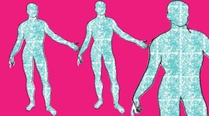 human outlines pink background